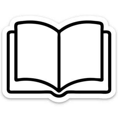 open thick white book icon, modern outlined style sticker