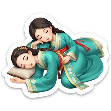 Beautiful girl in Hanfu lying on the ground sleeping sticker