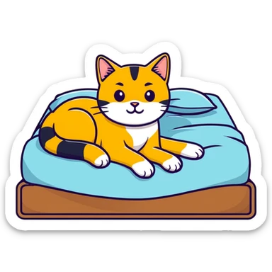 Golden cat on bed sticker