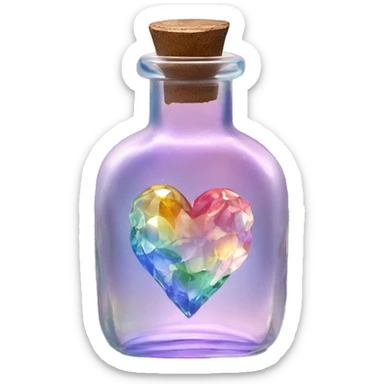 Antique oil heart bottle made of crystal glass of all gentle colors of the light rainbow, a living flower fairy sits at the bottom of the bottle sticker