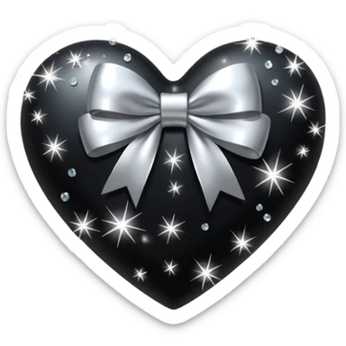 black heart with a silver bow with sparkles sticker