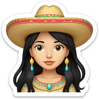 Girl with long black hair wearing sombrero sticker