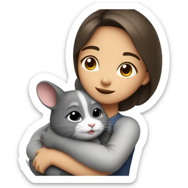 Girl with brunette hair in hug with chinchilla  sticker