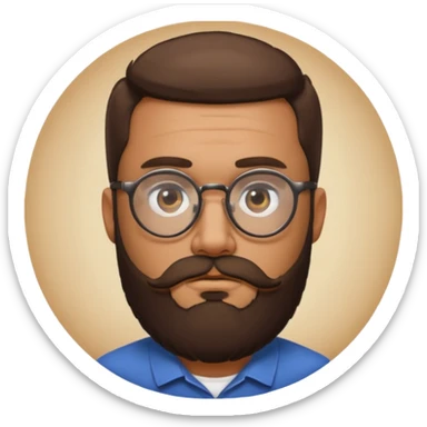 I need a simple emoji of a full bearded man with round glasses, serious expression sticker