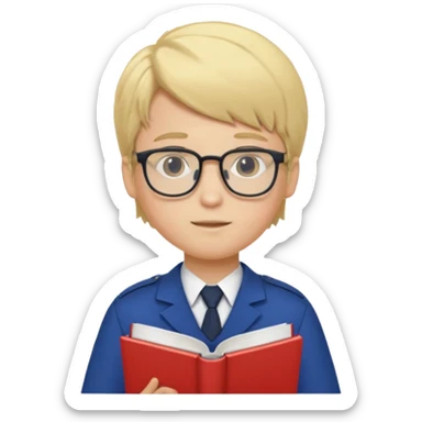 Boy student wearing uniform, glasses, hold book in front of their chest, blonde hair, white skin sticker
