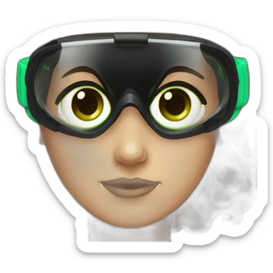woman brown hair black diving mask with a single crystal, green eyes sticker