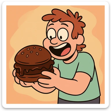 a chocolate burger, cartoon style, colorful, fun, playful sticker
