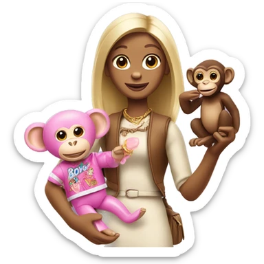 Monkey with a Barbie doll in her hand  sticker