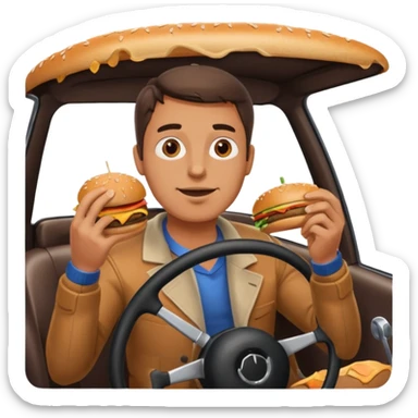 make a man eating a burger and then driving a car sticker