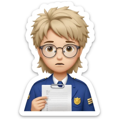 Frowns with Glasses, Angry Student: Teen in uniform, round glasses, holding test paper, pouting
 sticker