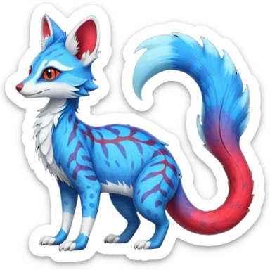 Feral Rare Fantasy vibrant cyan-cobalt-blue-crimson-red-gradients-colored colorful Vernid-Sergal-Genet-Trico-species by LiLaiRa, random markings, tufted tail, tufted ears, full body sticker
