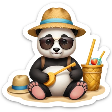 Person with Panda a panda seating at the beach sticker