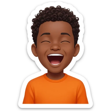black boy curly hair orange shirt yawning sticker