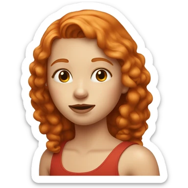 Ginger girl with scarlet red colored top lip and brown colored bottom lip sticker