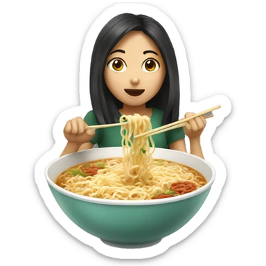 Asian girl eating ramen noodles sticker