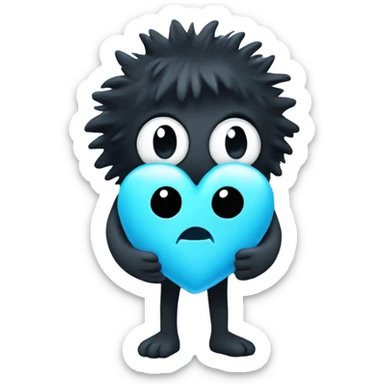 Soot sprite holding pastel blue heart sticker