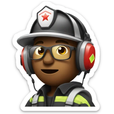 A white firefighter playing video games listening to music sticker