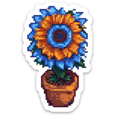 blue sunflower, pixel art style sticker