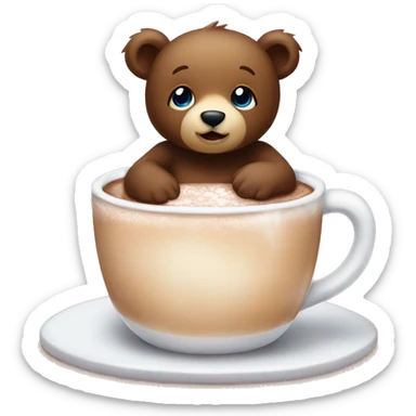 Baby bear inside of a cup of hot cocoa ￼ sticker