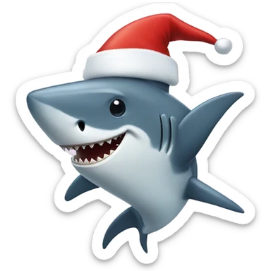 happy shark with santa costume sticker