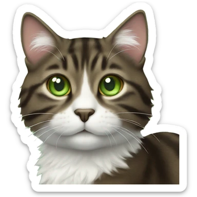 Dark brown tabby cat with white fur too with green eyes  sticker