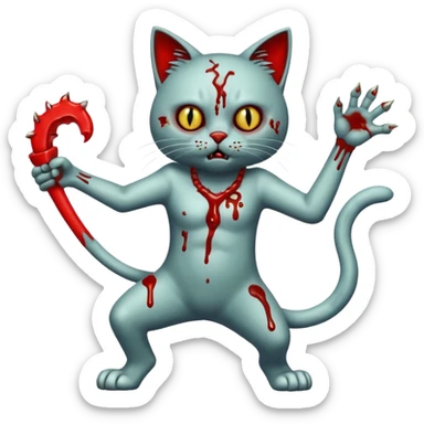 bloody zombie cat full body with action pose sticker