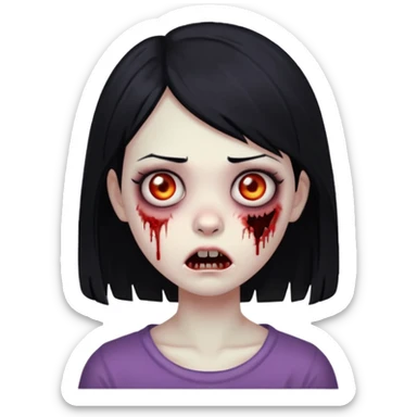girl, zombie, black hair short , creepy expression  sticker
