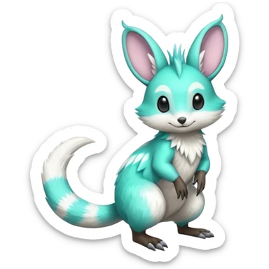 Iridescent Neon Green-Cyan Minccino-Emolga-Numbat-Sergal-fusion-hybrid-animal-creature, full body sticker