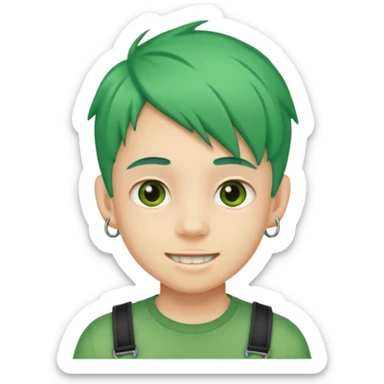 kid with braces green hair sticker