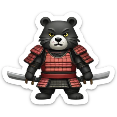 antique shogun samurai costume with katanas against wild bear victory warrior sticker