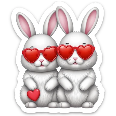 2 bunnies wearing sunglasses in love with hearts sticker