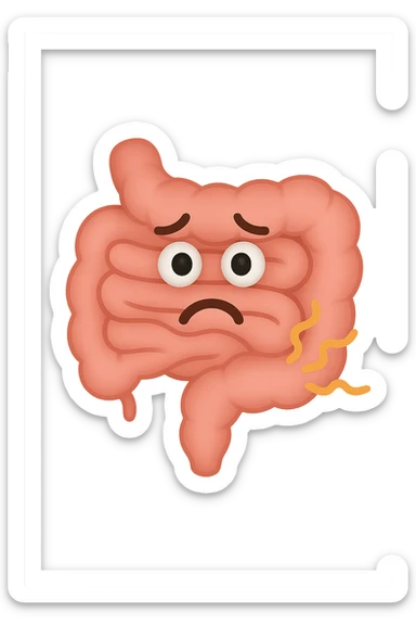 emoji stile iphone di un intestino con mal di pancia, espressione preoccupata sticker