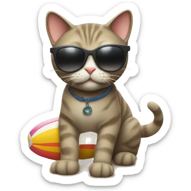 cat in sunglasses on a trip to the beach sticker
