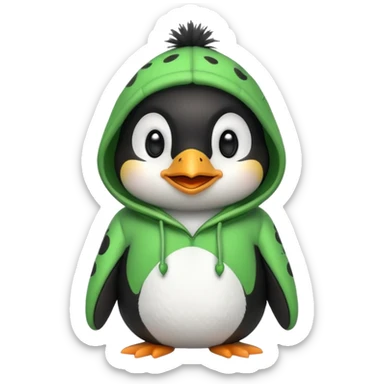 A cute penguin with a frog hoodie with a smile, smiley face in the middle sticker