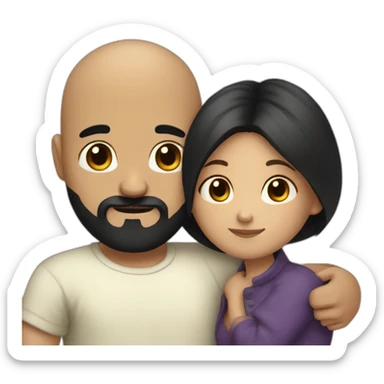 Bald boy with black beard hugging a dark hair girl sticker