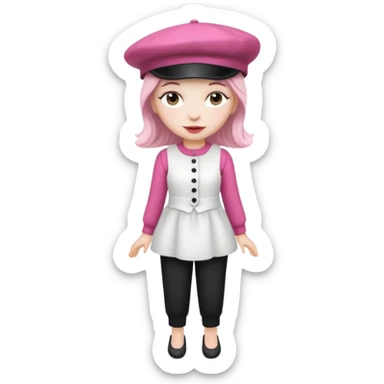 Pig White Dress Dark Pink French Hat Black Pants sticker