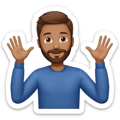 A man with brown hair and beard with his arms out horizontally at his sides waiting for a hug sticker