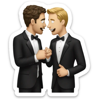 Two white guys kissing, black tuxedos sticker