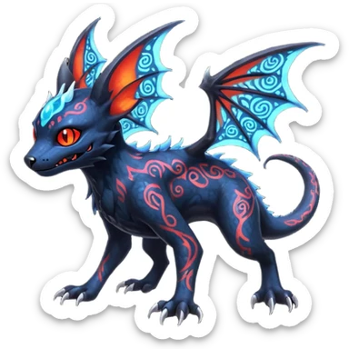 Shiny Fiery Dark Ugly Evil Realistic Glowing Eldritch Horror Cool Edgy Badass Emo Demonic Batty Dusky Ethereal Punky Aural Bioluminescent Hideous Canine-Litten-Amaura-Salandit-Noibat-Flareon-Fakémon-fusion (full body) with intricate pattern markings sticker