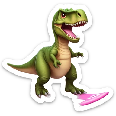 T-Rex com um tutu rosa em uma prancha de surfe sticker