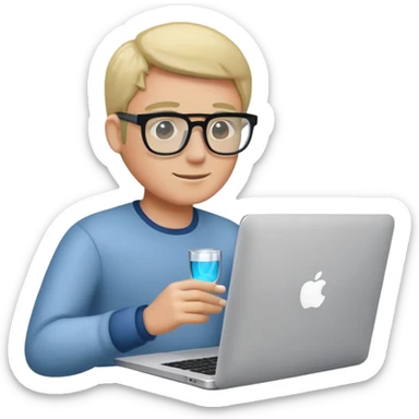 man using macbook wearing glass sticker
