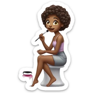 girl sitting and doing her makeup on vanity  sticker