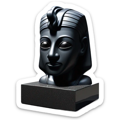 Osiris obsidian statue on granite 30 ton brick, massive size, sunlight behind, sunset colors, reflections on black stone polished clean perfect, photography angles sticker