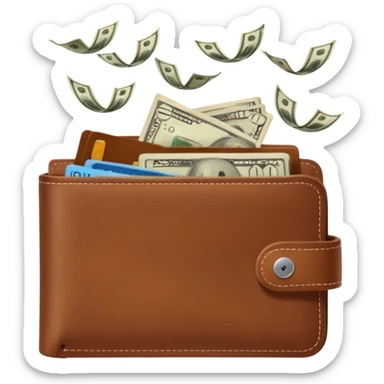 wallet with money flying out sticker