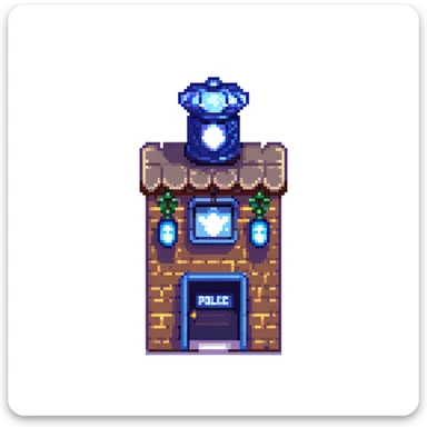 pixel art city police station with flashing lights and police sign sticker