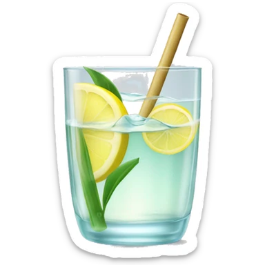 clear water with lemon in glass with bamboo lid and straw sticker