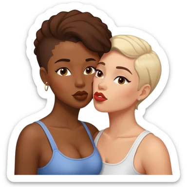 interracial couple kissing. both are women. one is butch and one is femme sticker
