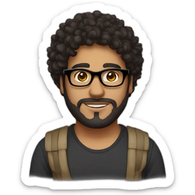Egyptian men + 23 years old + medium curly hair + light beard + brown eyes + chubby + wayfarer black glasses sticker