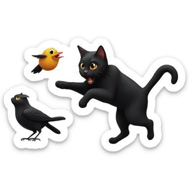 Black cats chasing a bird sticker