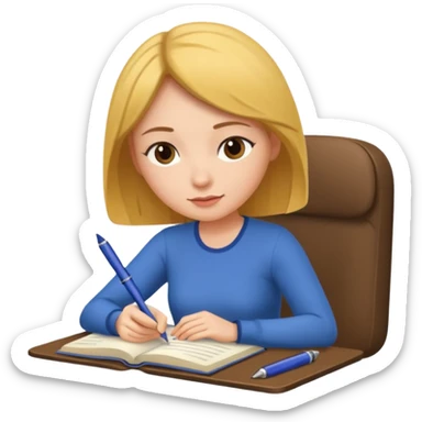 woman sitting and journaling with pen in hand sticker
